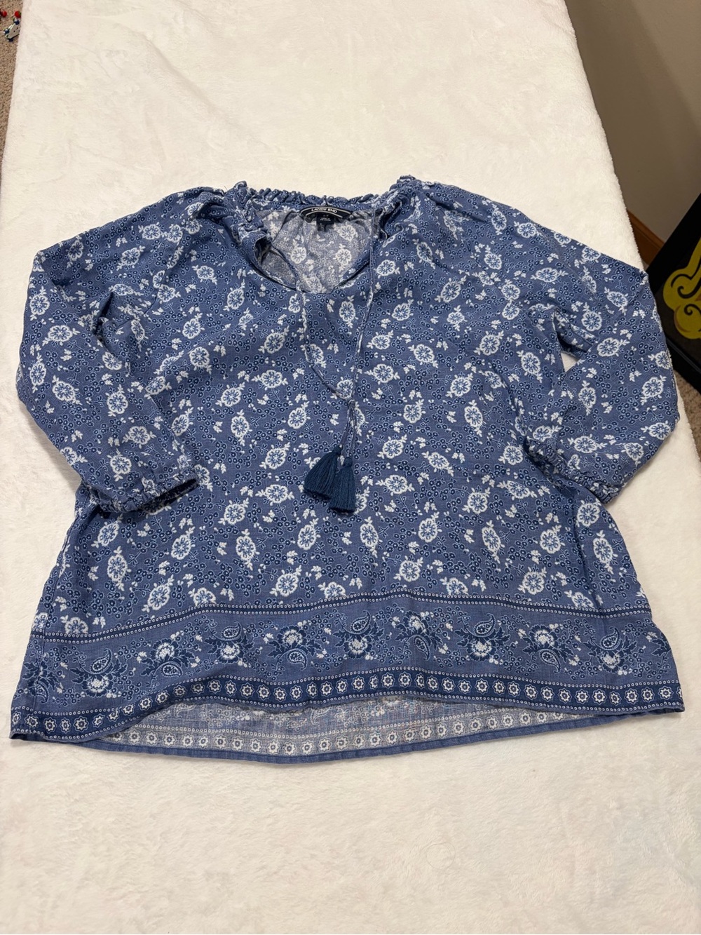 Lands' End 100% Linen Boho Floral Peasant Top - Size XS (2-4)